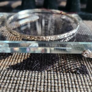 Women's 925 Solid Silver Floral Bangle Bracelet